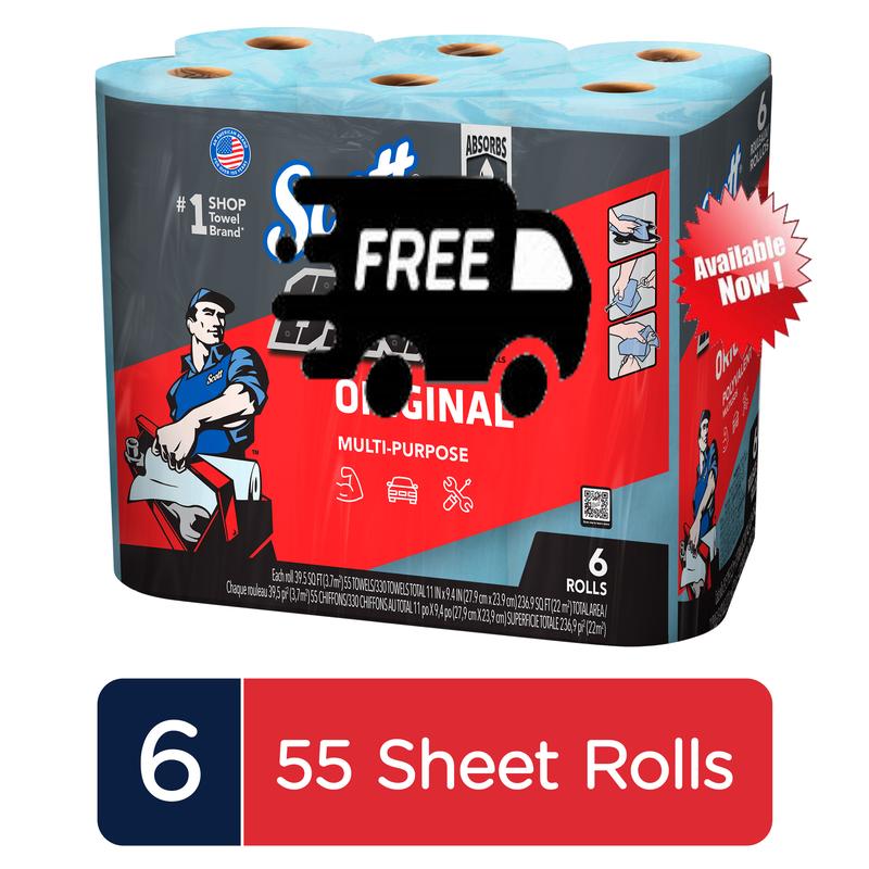 S.c.o..t.t Shop Towels, 6 Rolls, 55 Sheets Per Roll