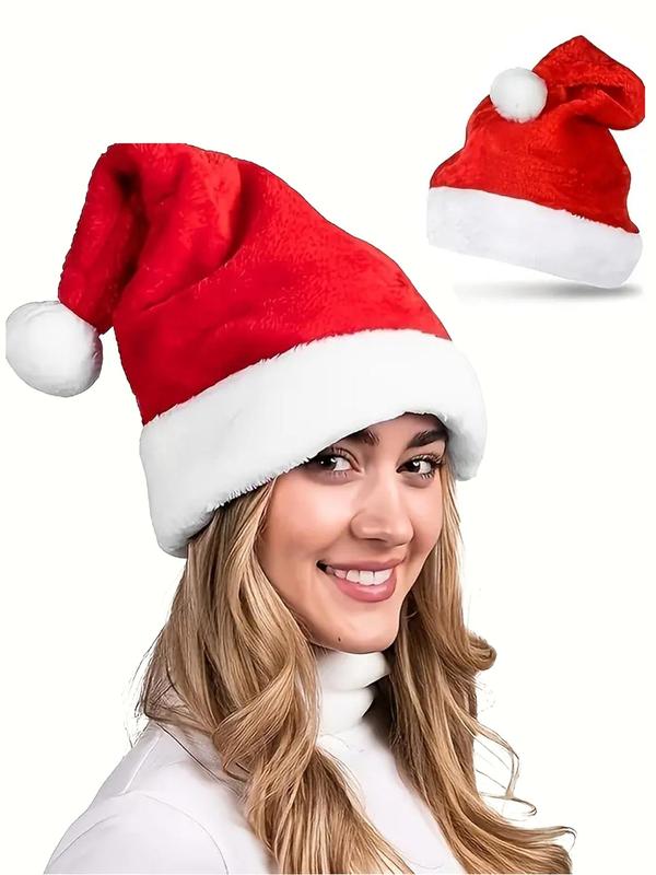 Santa Claus Hat, Pom Pom Decor Christmas Hat, Unisex Christmas Hat for Women & Men, Fashion Accessories for Party, Daily Clothing Decor