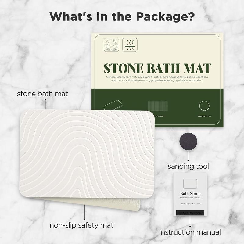 Stone Bath Mat, Diatomaceous Earth Bath Mat Bathmat, Non Slip Super Absorbent Quick Drying Diatomite Stone Bath Shower Mat for Bathroom, 23