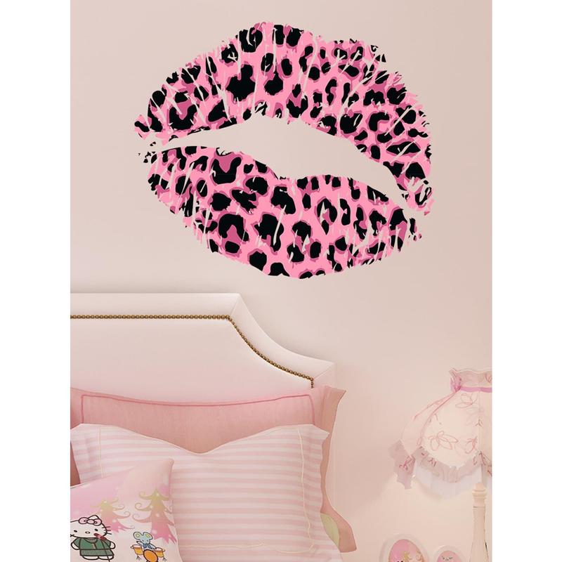 1Pc Leopard Print Sexy Lips Girl Wall Sticker For Bedroom Living Room Hallway Decoration floral pattern