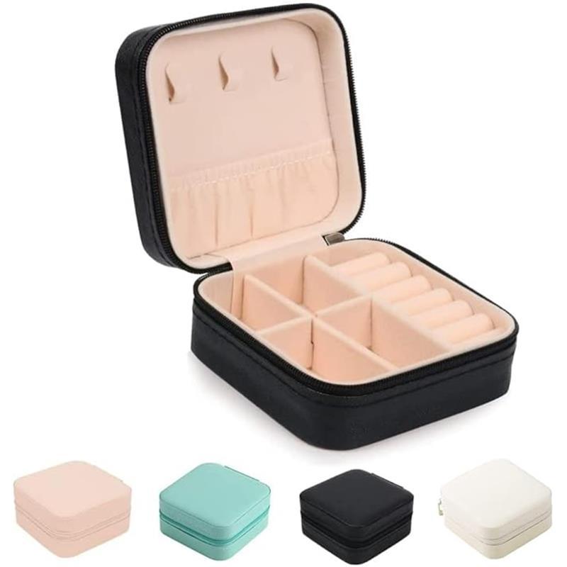 Portable PU Leather Jewelry Box for Women and Girls, Black