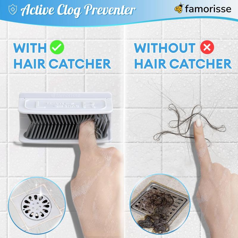 Large Shower Wall Hair Catcher, White Drain Hair Catcher with Silicone Bristle, Hair Trapper, Shower Drain Collector, Hair Grabber, Hair Tub Porcupine, Hair Drain Catcher, Bathtub Protector FAMORISSE