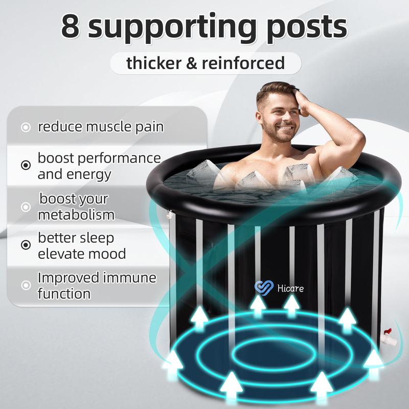 30'' Extra Large Ice Bath Tub for Athletes with lid,phone pocket: 120 Gallons Cold Plunge Pool Outdoor, Portable Ice Pod for Adults, Inflatable Ice Tub Barrel Cold Therapy Freestanding Bath ice bath