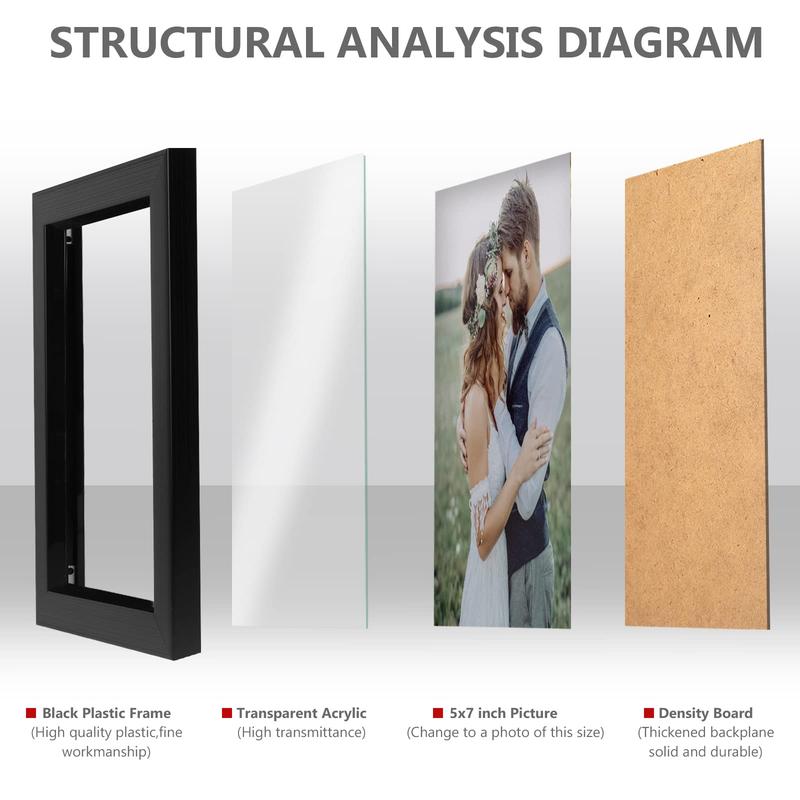 2-pack 5x7 picture frames, black picture frames for wall and tabletop display, durable plastic picture frames with clear plexiglass,