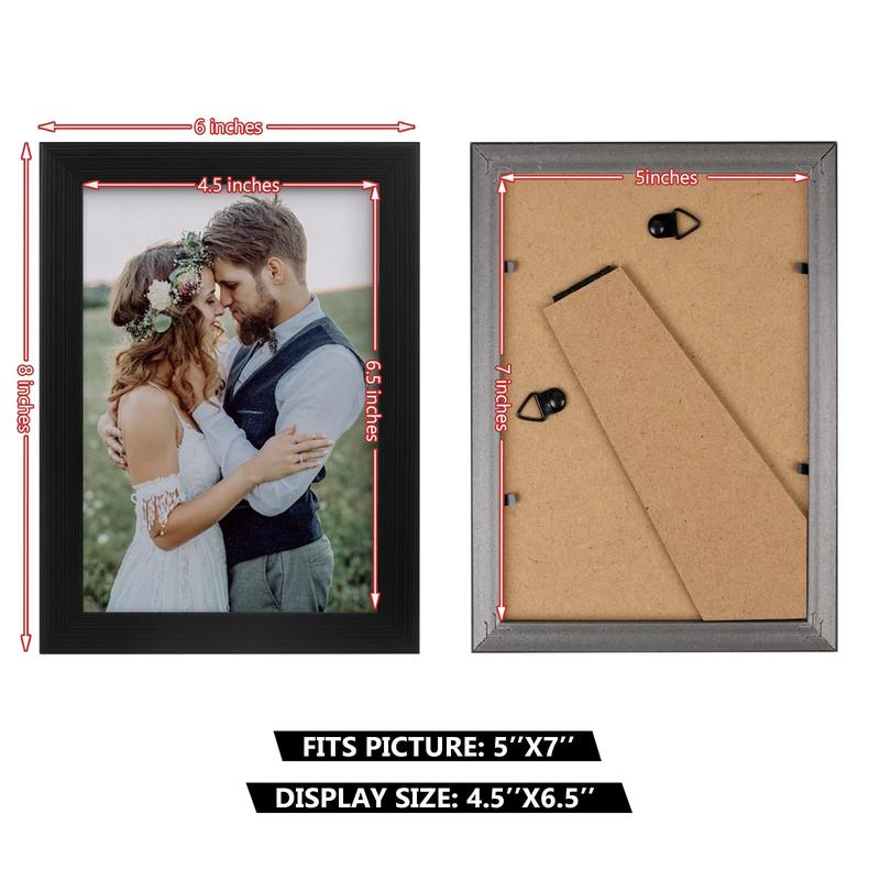 2-pack 5x7 picture frames, black picture frames for wall and tabletop display, durable plastic picture frames with clear plexiglass,