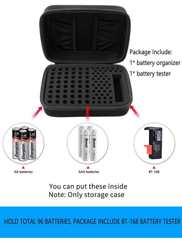 Battery Organizer Storage Box Case Holder, Battery Storage Box with Battery Tester, Travel Organizer for 48 x AA, 48 x AAA Total 96 Batteries