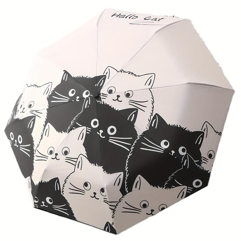 Cartoon Cat Pattern Umbrella, Sunny and Rainy Dual-use UV Protection Automatic Umbrella, Thickened and Reinforced Umbrella Frame for Daily Use