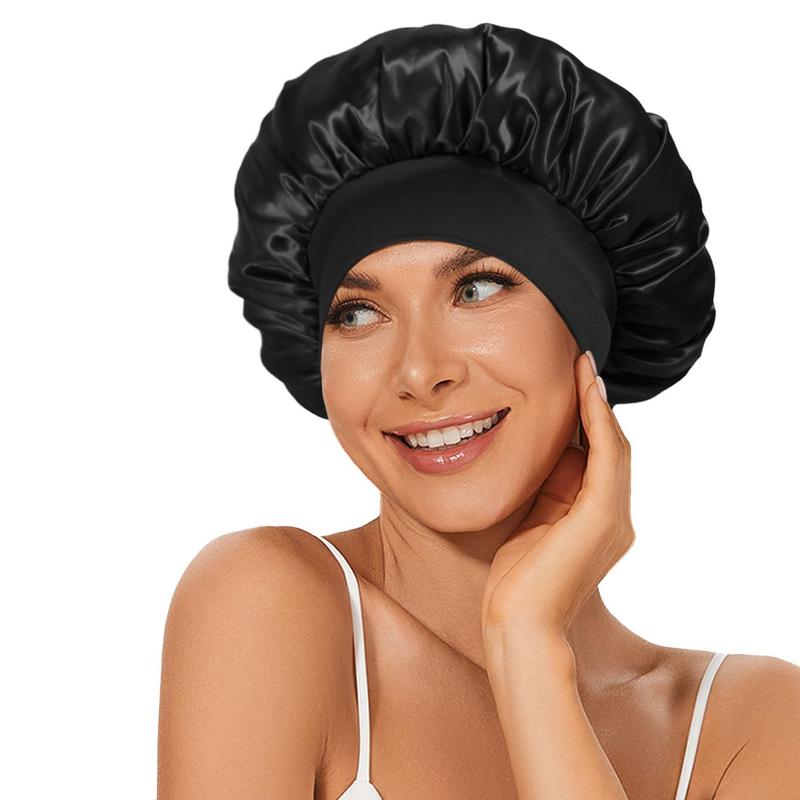 3 Packs Luxurious Satin Bonnet Silk Hair Wrap Set for Curly Hair Elastic Wide Band Women's Sleepwear Accessories for Hair Protection and Style Shower