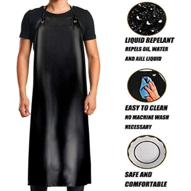 Men's Waterproof Apron Black, Lightweight Vinyl Aprons Rubber Apron for Dishwashing