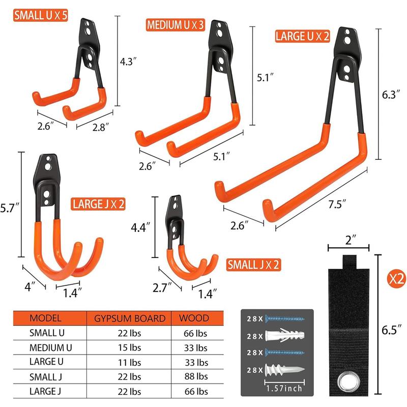 Steel Heavy Duty Garage Storage Hooks with Anti-Slip Coating for Hanging Ladders and Garden Tools