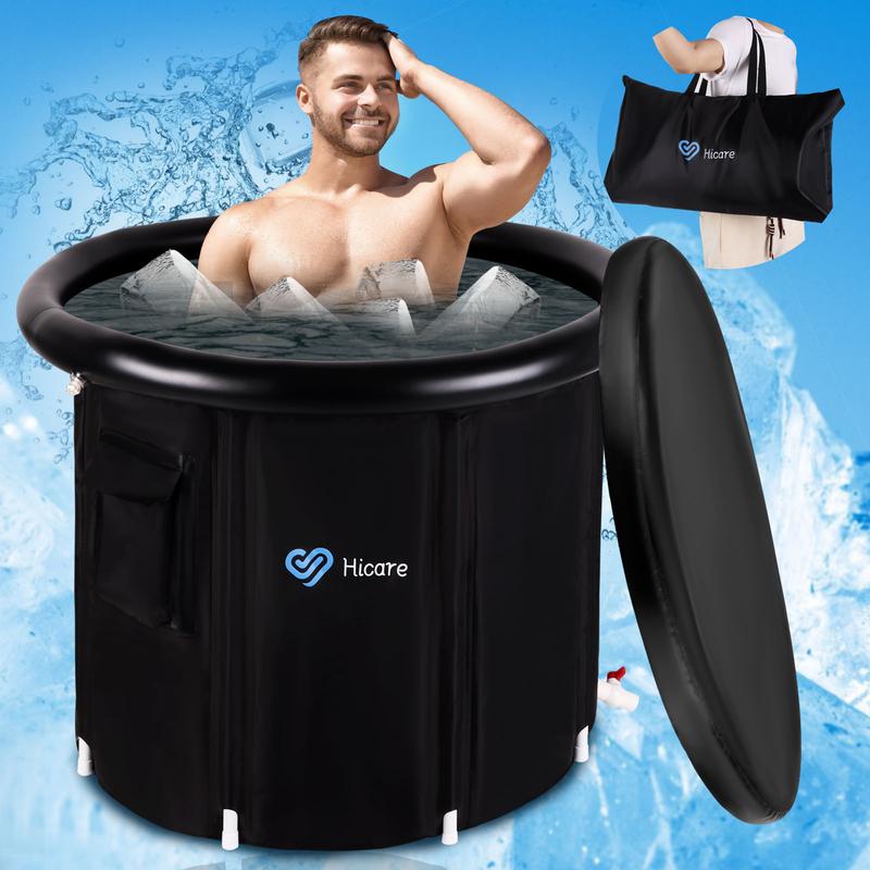 30'' Extra Large Ice Bath Tub for Athletes with lid,phone pocket: 120 Gallons Cold Plunge Pool Outdoor, Portable Ice Pod for Adults, Inflatable Ice Tub Barrel Cold Therapy Freestanding Bath ice bath