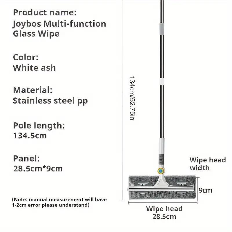 2 in 1 Window Cleaning Brush, 1 Count Manual Glass Door Cleaner with Extendable Handle & 2 Replacement Cloths, Glass Wiper for Home