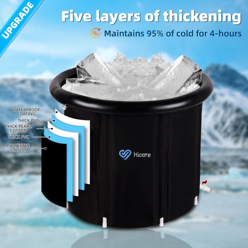 30'' Extra Large Ice Bath Tub for Athletes with lid,phone pocket: 120 Gallons Cold Plunge Pool Outdoor, Portable Ice Pod for Adults, Inflatable Ice Tub Barrel Cold Therapy Freestanding Bath ice bath