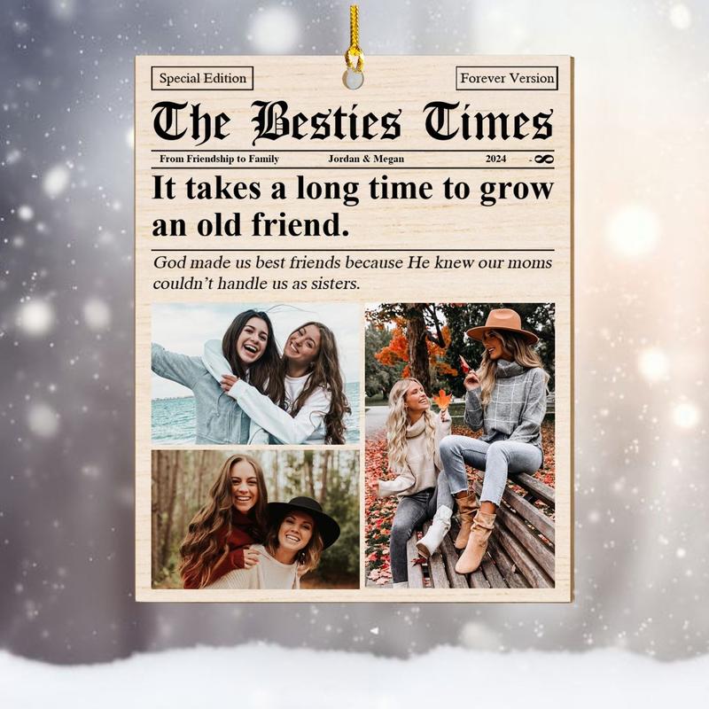 Custom Photo Ornaments, Friendship Gift Newspaper, Friendship Ornaments, Christmas Gifts, Best Friend Birthday Gifts for Her, Friendship Memories