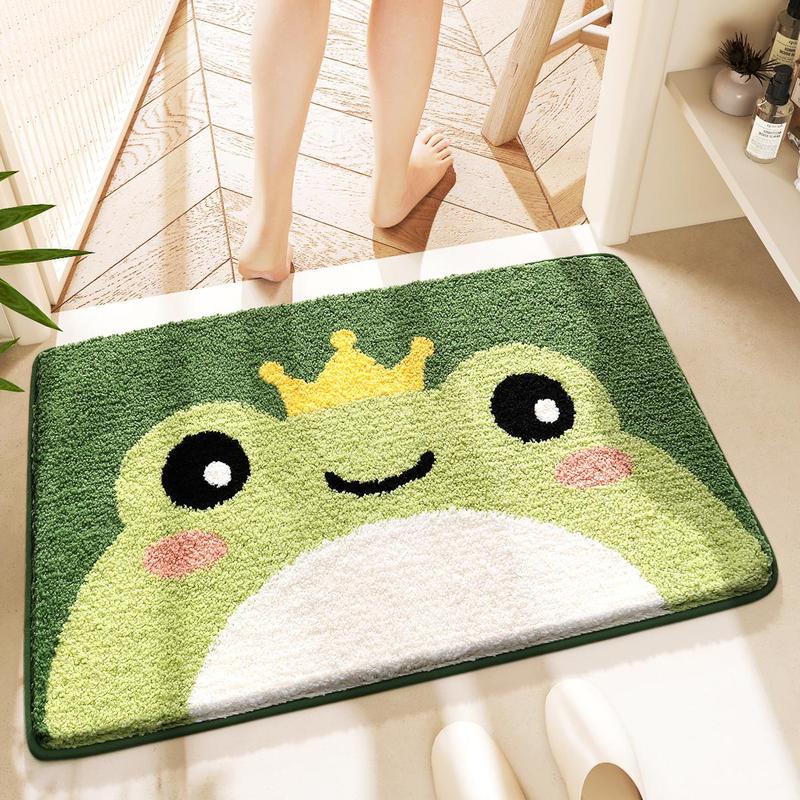 Cute Frog Prince Pattern Bathroom Mat, Non-slip Soft Absorbent Bathroom Rug, Comfortable Floor Mat for Shower, Laundry Room, Room Decor