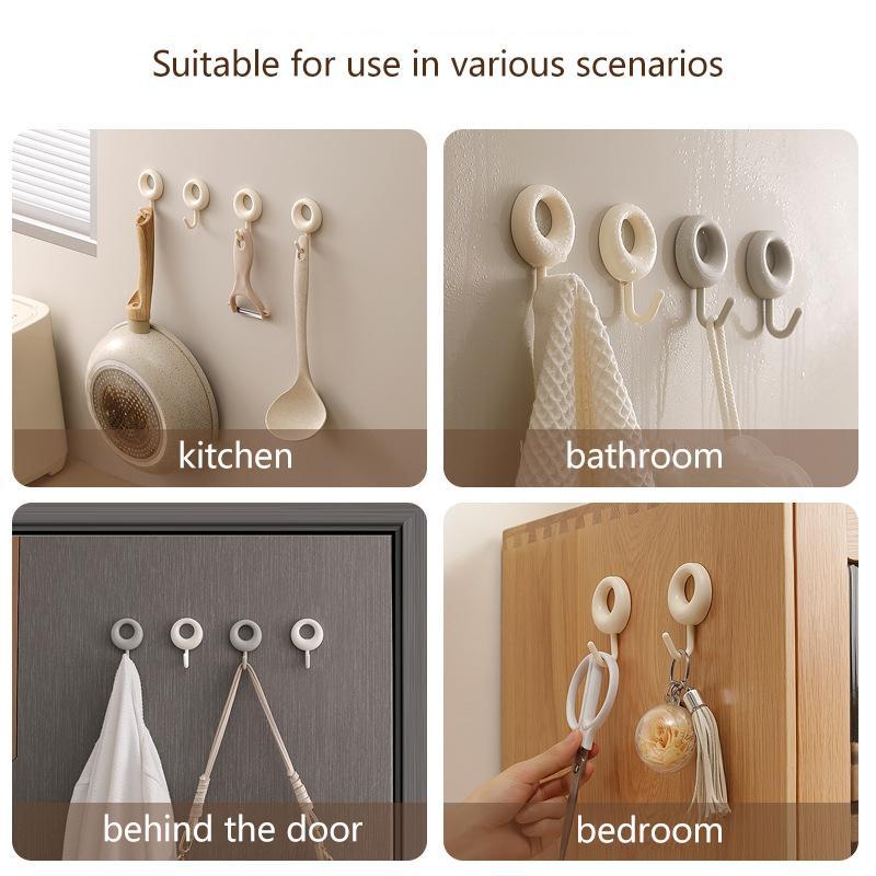 Wall Mounted Hook (4 Counts set), Punch-free Self Adhesive Hook, Strong Adhesive Hook for Home Living Room Bedroom Bathroom