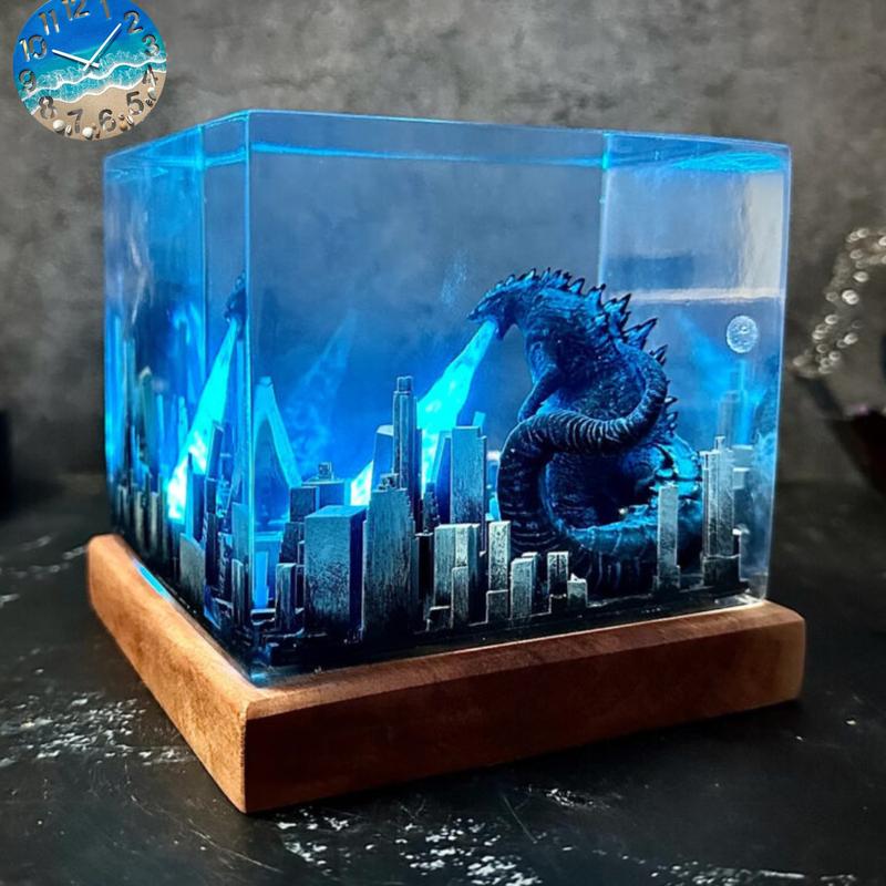 Handmade Resin Epoxy Godzilla Square - Unique Bedside Table Decor, Nightstand Accent for Bedroom, Best Gift for Everyone Ornaments