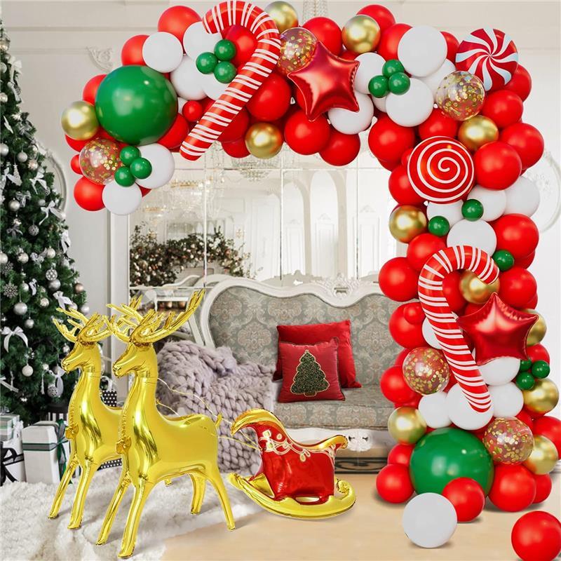 Christmas Balloon Garland Arch Kit with Red, Gold, White, Green and Sequin Balloons - Perfect Balloon for Christmas Party Decorations Balloons Set