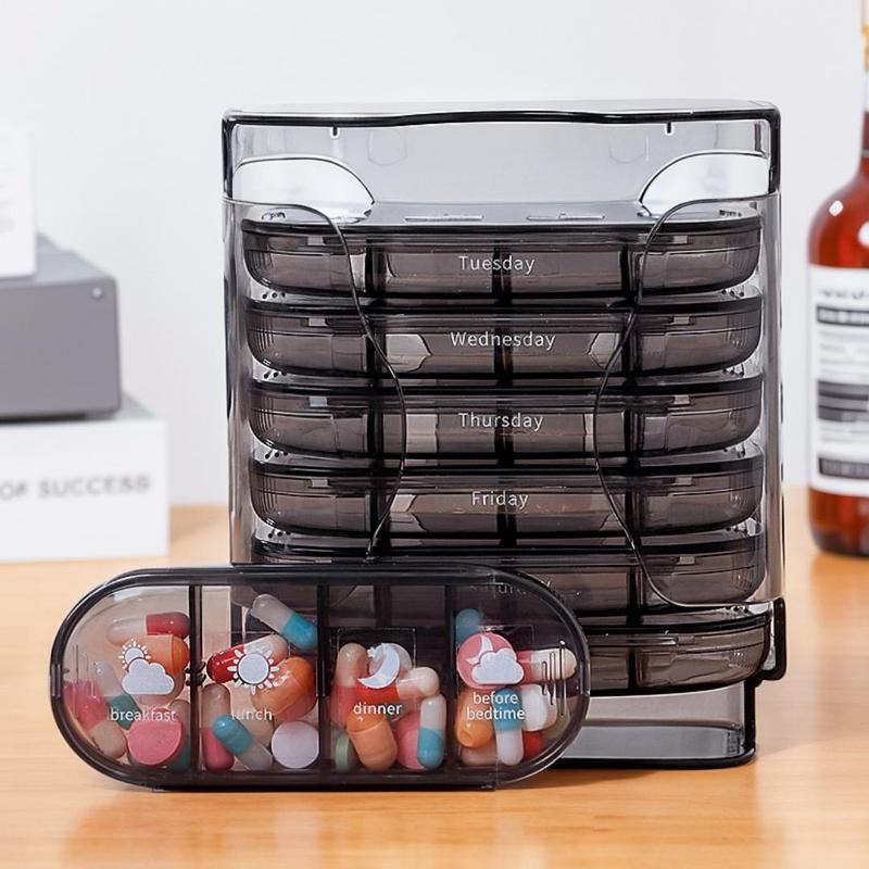 Large Capacity Pill Storage Box, 1 Set Portable Pill Organizer, Weekly Pill Storage Box, Home Organizer for Bedroom, Living Room, Kitchen