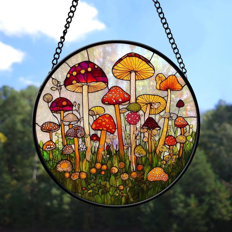 Faux Stained Glass Mushroom Suncatcher, Mushroom window hangings for garden, House Decoration, Mushroom Decor, Mushroom Lover Gift