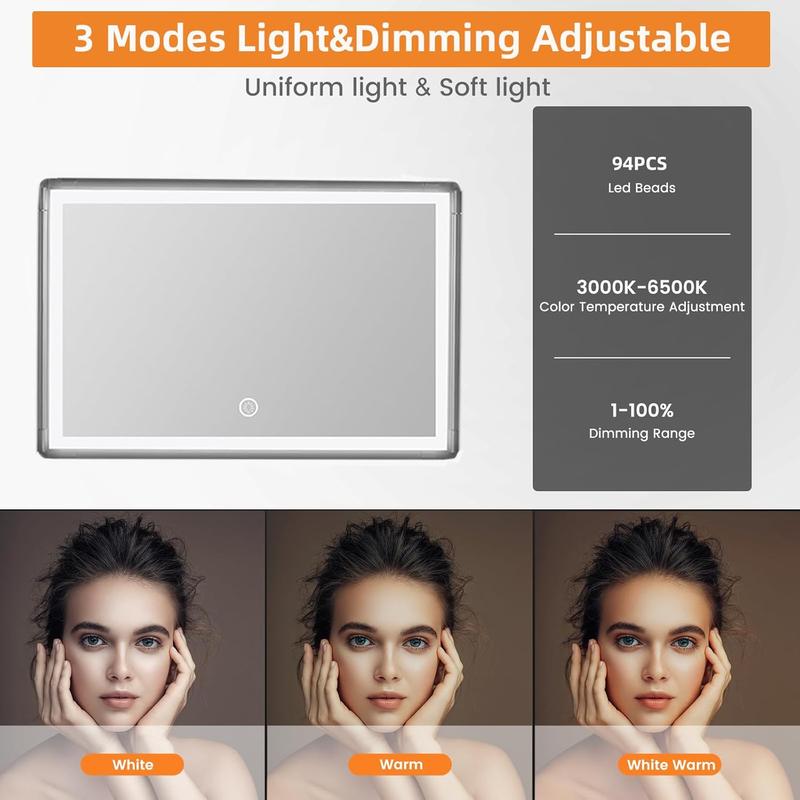 3 Way Mirror with 3 Colors Light, Rechargeable Self Cut Mirror Trifold Mirrors, Adjustable Barber Mirror Telescoping Hooks for Self Hair Cutting, 360 Mirror for Men Shaving Women Dyeing Hair Braiding