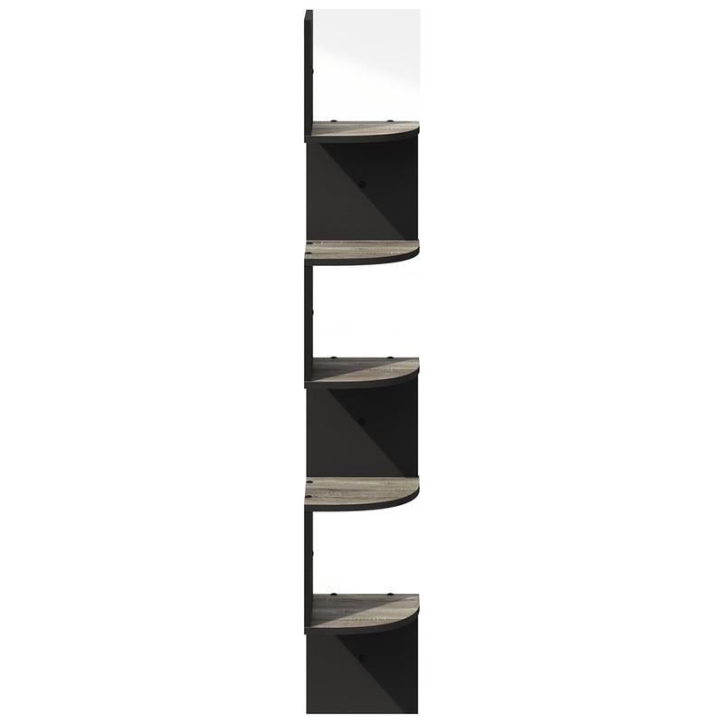 5-Tier Floating Corner Shelf, Wall Mount Shelves for Storage and Display, French Oak Black