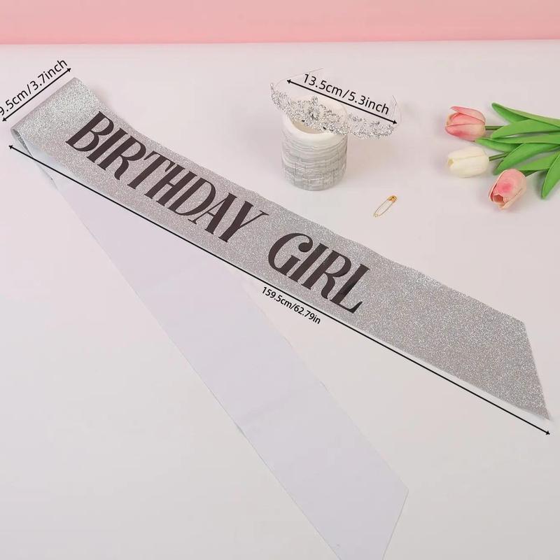 2pcs Glitter Birthday Letter Shoulder Straps & Rhinestone Tiara Set