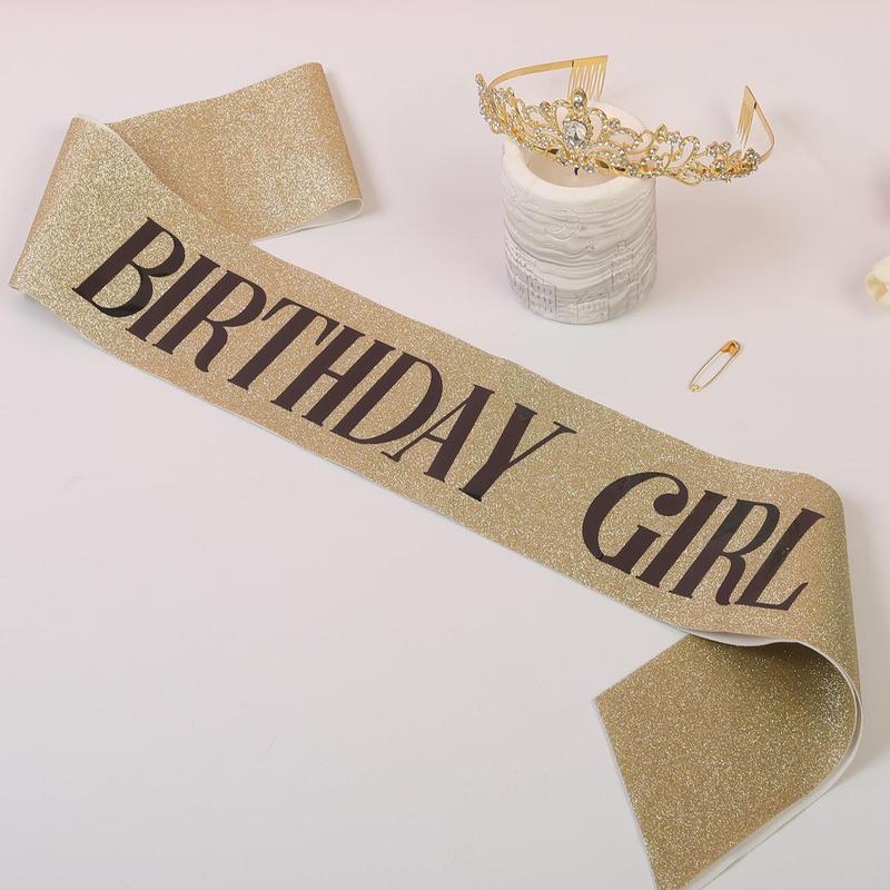 2pcs Glitter Birthday Letter Shoulder Straps & Rhinestone Tiara Set