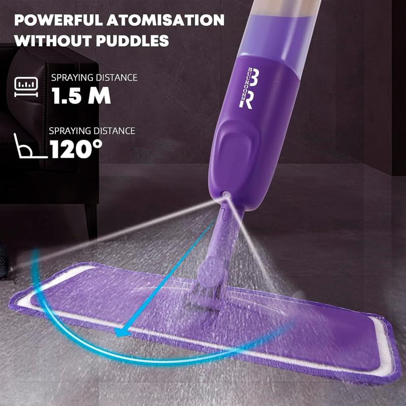 Microfiber Spray Mop for Floor Cleaning Dry Wet Dust Mop for Kitchen Wood Floor Hardwood Laminate Ceramic Tiles 360 Degree Mop Set with 6 Mop Heads Replacement 1 Scraper 1 Mop Holder 1 Bottle BUUROOHM