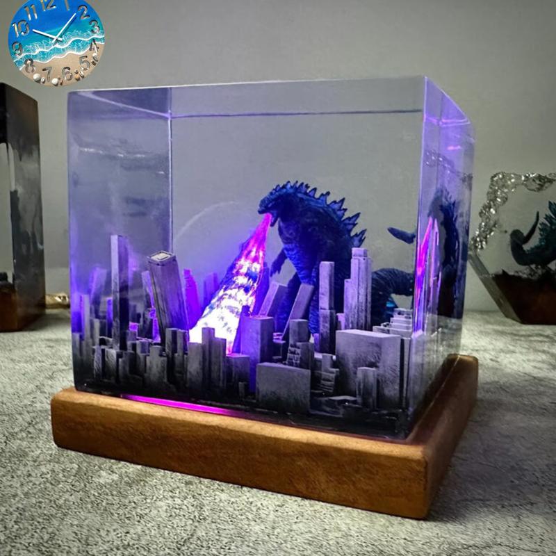 Handmade Resin Epoxy Godzilla Square - Unique Bedside Table Decor, Nightstand Accent for Bedroom, Best Gift for Everyone Ornaments