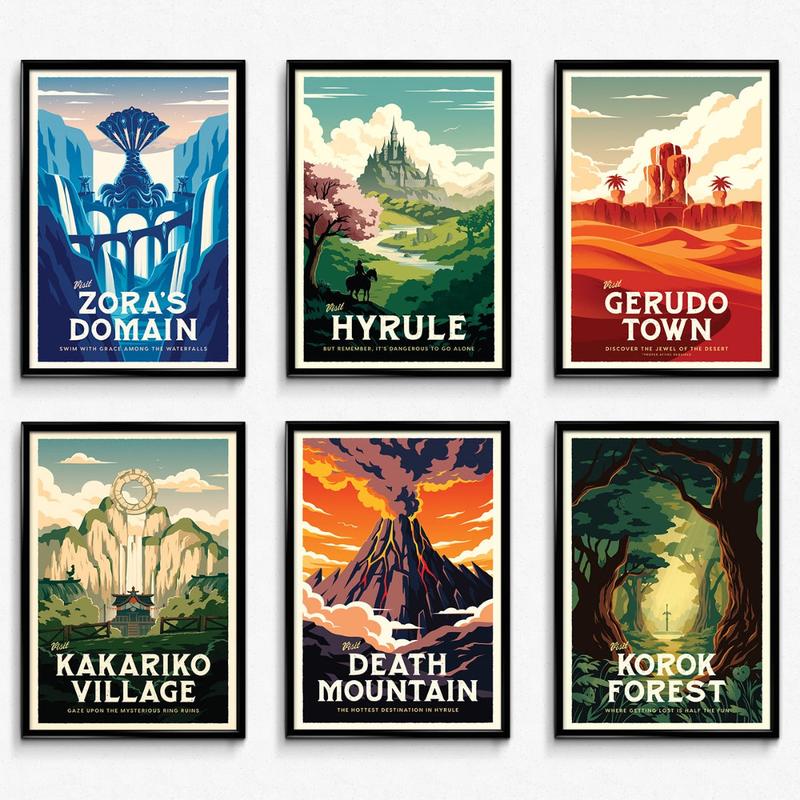 Legend of Zelda Travel Poster Bundle (Set of 6) - Wall Decor Artwork Gifts