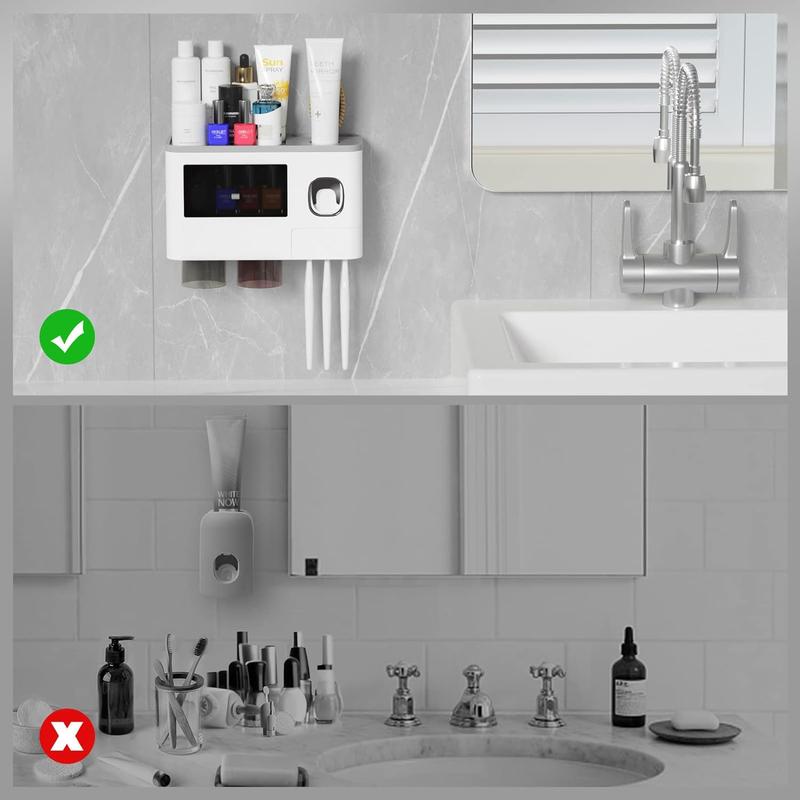 Wall Mounted Toothbrush Holder with Automatic Toothpaste Dispenser and Cosmetic Drawer - Shelves Shelves