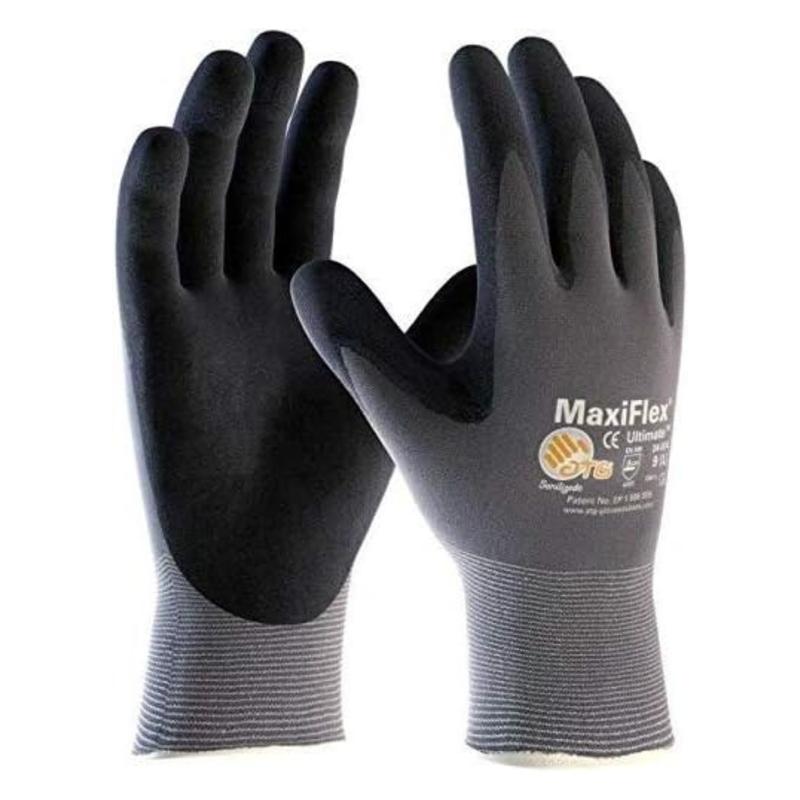 12 Pairs | Maxi_flex ATG 34-874 Ultimate - Nylon, Micro-Foam Nitrile Grip Gloves - Black Gray Cleaning