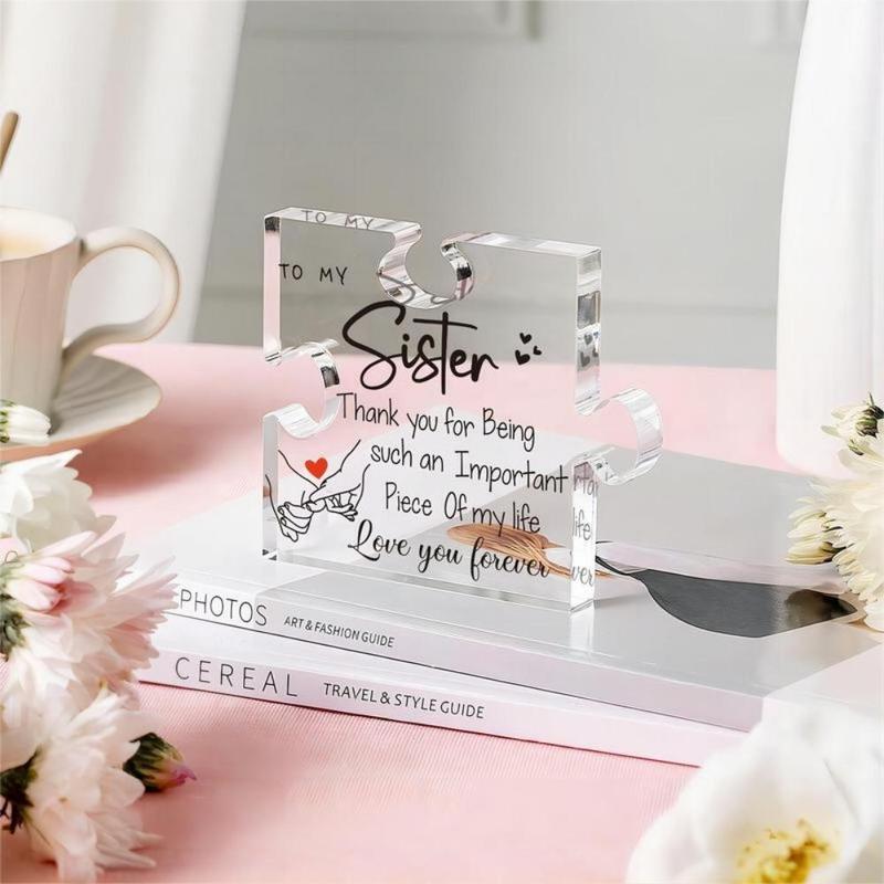 Transparent Acrylic Puzzle Ornament, Letter Pattern Desktop Decoration, Desktop Decorative Ornament for Home Living Room Bedroom Dormitory Office, Home Decor, Gift for Sister