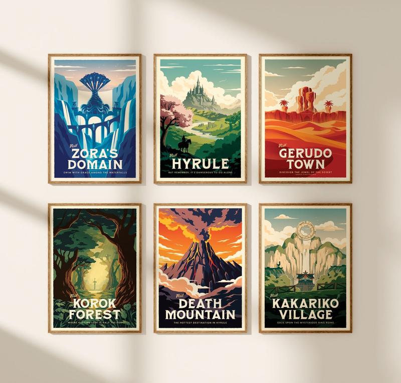 Legend of Zelda Travel Poster Bundle (Set of 6) - Wall Decor Artwork Gifts