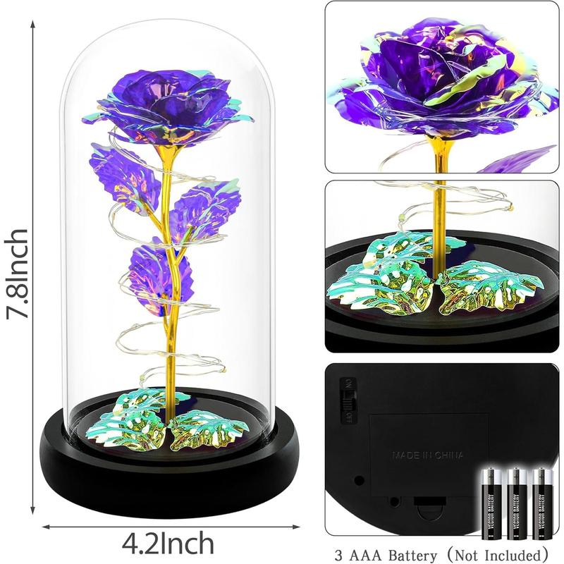 Christmas Rose Gifts for Women,Birthday Gifts for Women,Rose Flower Gifts for Women,Colorful Purple Light Up Rose in A Glass Dome,Rose Gifts for Mom Her Christmas,Thanksgiving,Anniversary