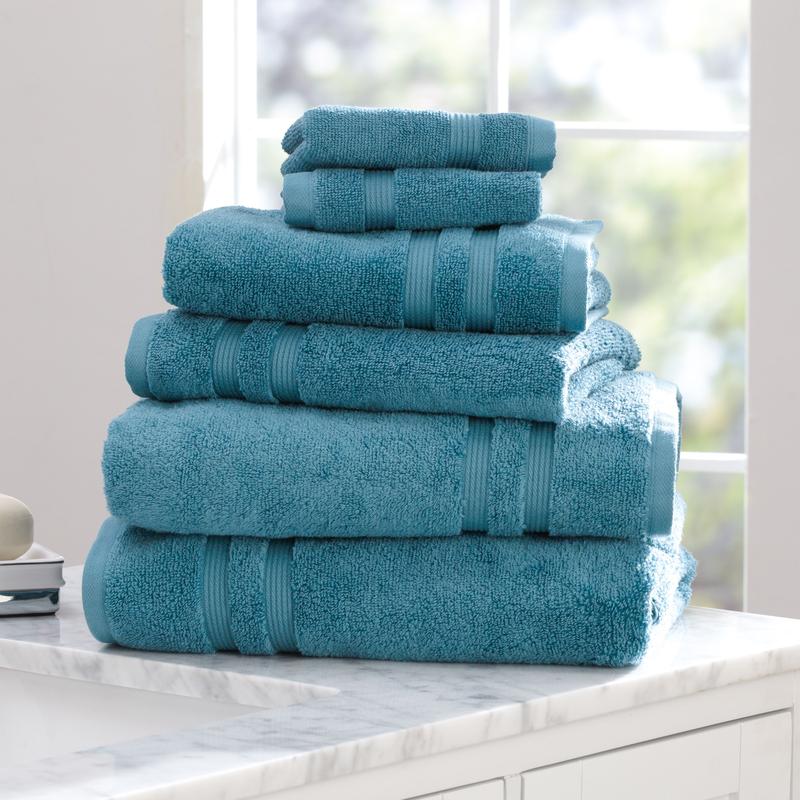 Mainstays Performance Anti-Microbial Solid 6 Piece Towel Set, Aqua