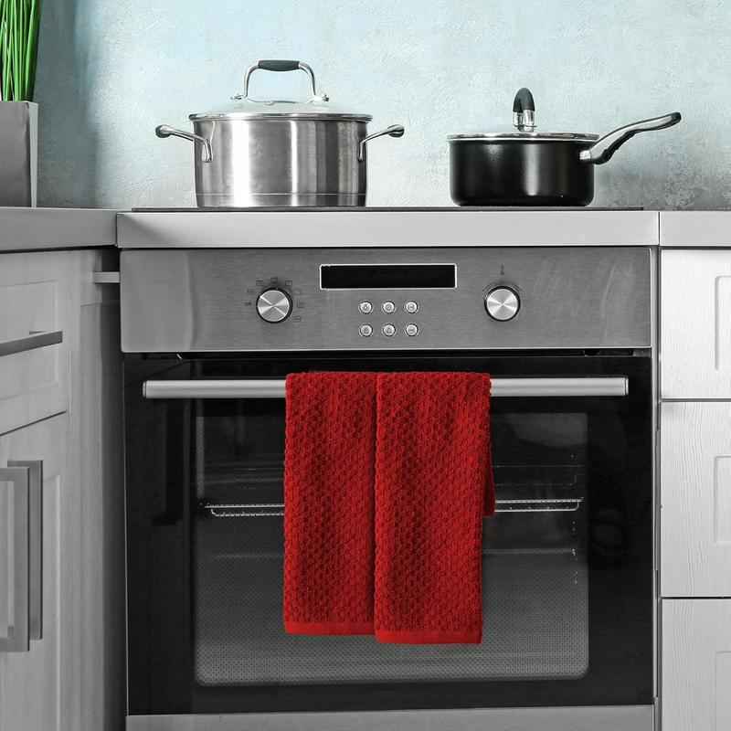 Premium Kitchen Towels – Pack of 3,Cotton 15 X 25 Inches Absorbent Dish Towels - Terry Kitchen Dishcloth Towels - Red Dish Cloth for Household Cleaning