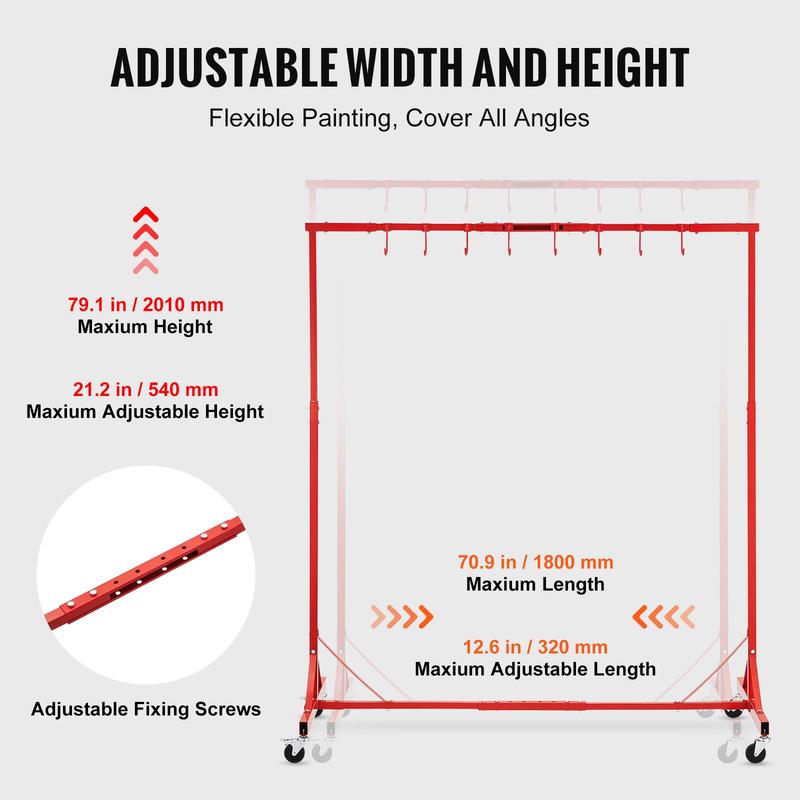 Newly Upgraded！VEVOR Painting Rack Adjustable Paint Hanger 8 Hooks Auto Body Painting Stand