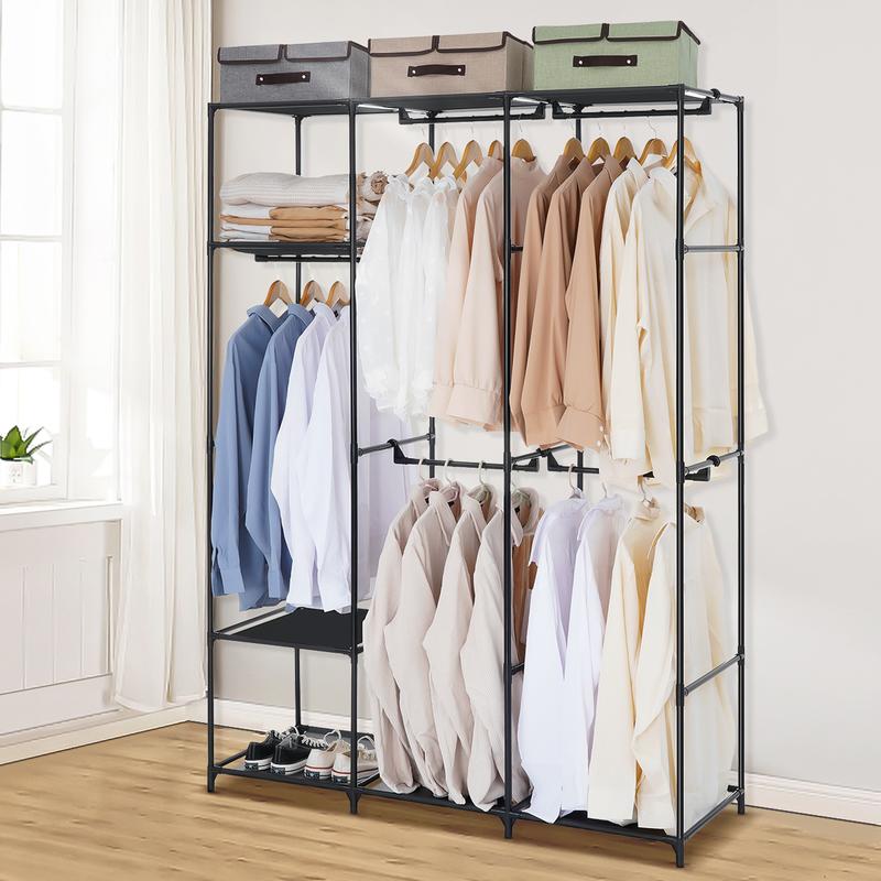 HONEIER Portable Closet Storage Organizer Clothes Wardrobe Shoe Clothing Rack Shelf Dustproof Non-woven Fabric, Quick and Easy to Assemble