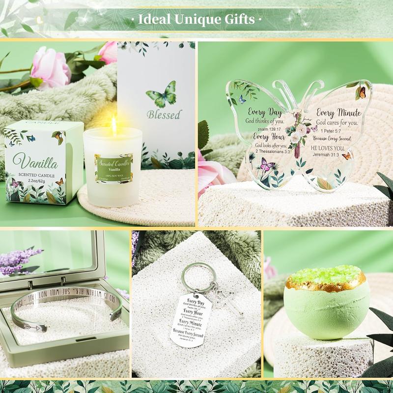 13 count Christian Gifts for Women Faith-Inspirational Gifts for Women, Green Self Care Gifts Get Well Soon Gifts Basket, Birthday Gifts,Thinking of You Gifts with Blanket for Mom Her  Friend Sister