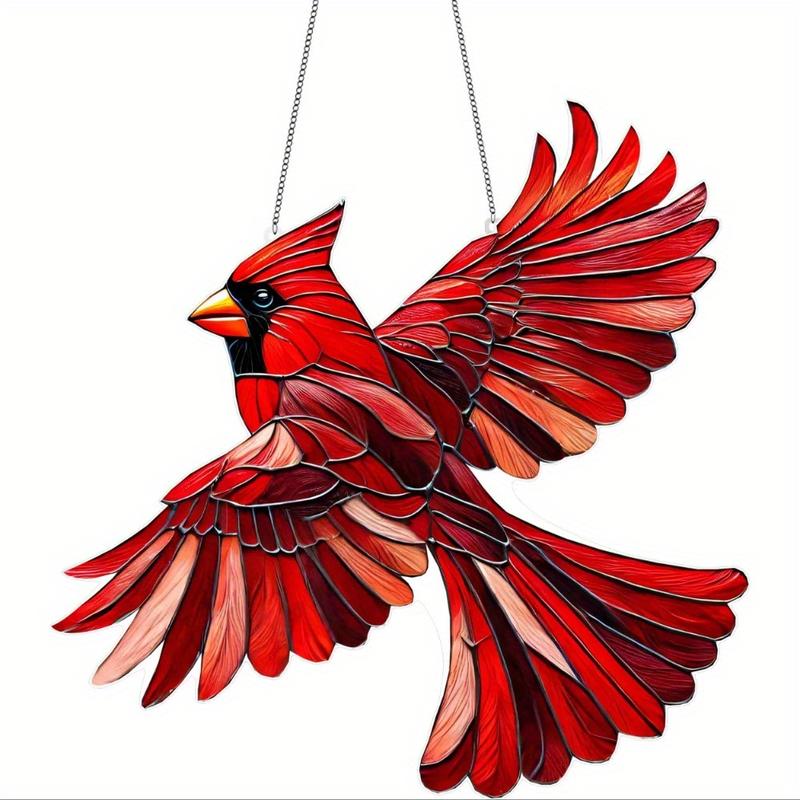 1pc Cardinal Red Bird Suncatcher with Chain, 8x8 inches, Inspirational Wall Decor, Red Room Accent, Winter Festive Ornament, Perfect Gift for Mom, Ladies, Retirement, Christmas, Animal Theme, Garden Collectible