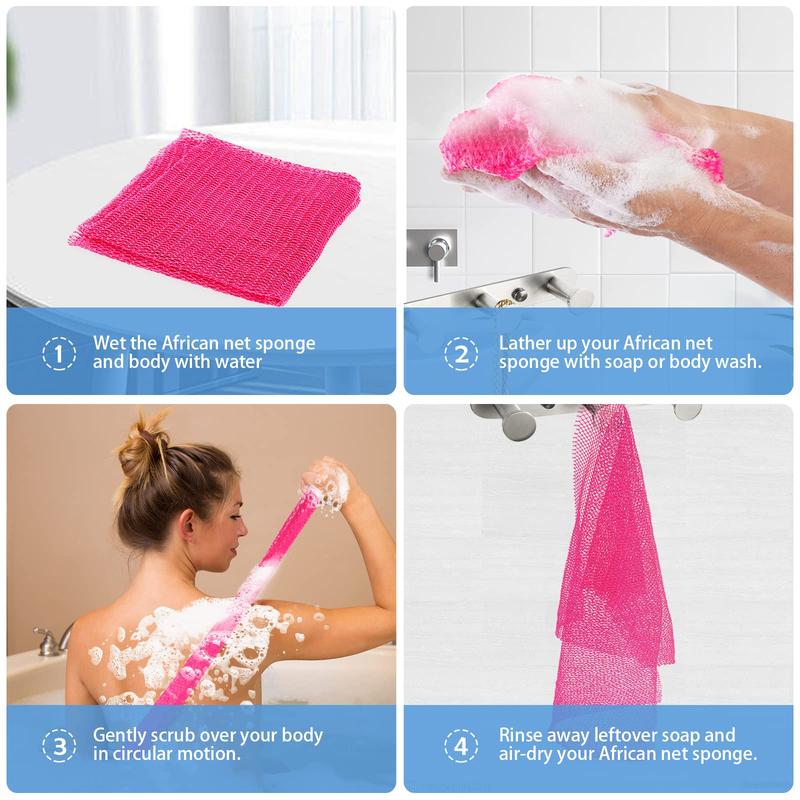 2 Pieces African Net Sponge, Authentic Real African Exfoliating Net Bath Sponge Wash Cloth Loofah Exfoliating, Body Back Scrubber for Shower, Nylon Exfoliating Washcloth Towel for All Skin