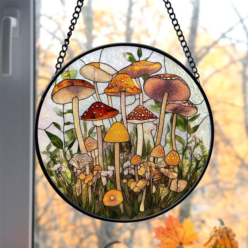 Faux Stained Glass Mushroom Suncatcher, Mushroom window hangings for garden, House Decoration, Mushroom Decor, Mushroom Lover Gift