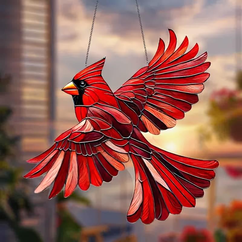 1pc Cardinal Red Bird Suncatcher with Chain, 8x8 inches, Inspirational Wall Decor, Red Room Accent, Winter Festive Ornament, Perfect Gift for Mom, Ladies, Retirement, Christmas, Animal Theme, Garden Collectible