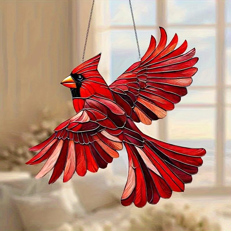 1pc Cardinal Red Bird Suncatcher with Chain, 8x8 inches, Inspirational Wall Decor, Red Room Accent, Winter Festive Ornament, Perfect Gift for Mom, Ladies, Retirement, Christmas, Animal Theme, Garden Collectible