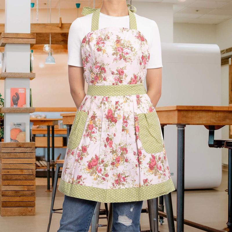 Kitchen Aprons for Women with Pockets, Cooking Aprons for Women, Floral Cotton Aprons for Women