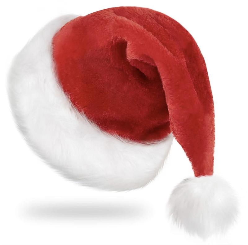 Christmas Hat, Santa Hat, Xmas Holiday Hat for Adults, Unisex Velvet Classic Santa Hat for Xmas New Year Party Headwear