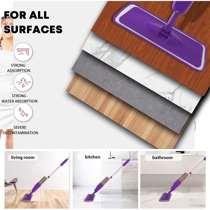 Microfiber Spray Mop for Floor Cleaning Dry Wet Dust Mop for Kitchen Wood Floor Hardwood Laminate Ceramic Tiles 360 Degree Mop Set with 6 Mop Heads Replacement 1 Scraper 1 Mop Holder 1 Bottle BUUROOHM