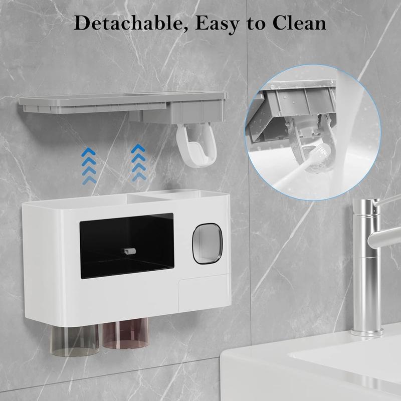 Wall Mounted Toothbrush Holder with Automatic Toothpaste Dispenser and Cosmetic Drawer - Shelves Shelves